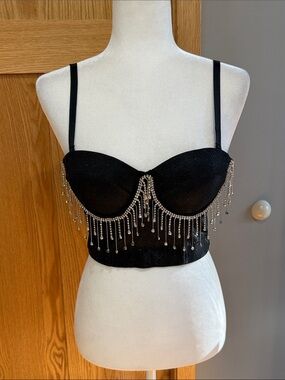 Black Crystal Fringe Bustier Bandeau
